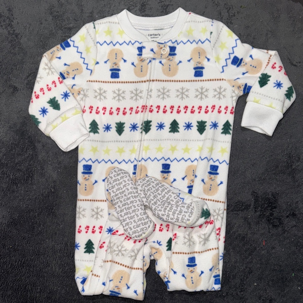 Carter's Snowman Pattern Kids One Piece - White Multi
